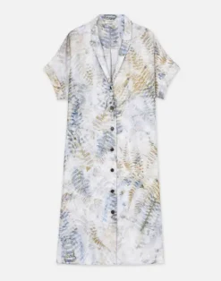New Lafayette 148 New York Eco Fern Print Silk Twill Tunic Button Dress Bluestone Multi