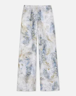 Sale Lafayette 148 New York Eco Fern Print Silk Twill Riverside Pant Bluestone Multi