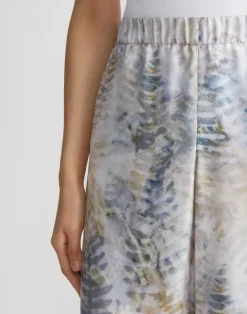 Sale Lafayette 148 New York Eco Fern Print Silk Twill Riverside Pant Bluestone Multi