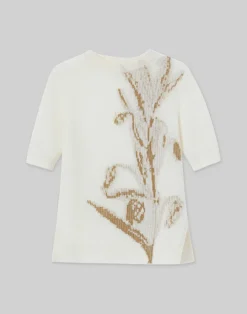 Lafayette 148 New York Eco Flora Jacquard Cashmere Crewneck Sweater Cloud Multi