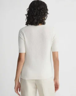 Lafayette 148 New York Eco Flora Jacquard Cashmere Crewneck Sweater Cloud Multi