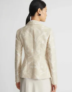 Discount Lafayette 148 New York Eco Flora Jacquard Cotton-Silk Patch Pocket Blazer Dune Multi