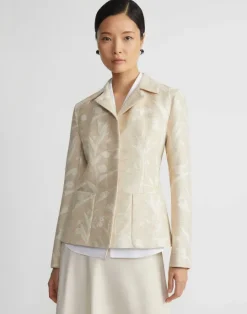 Discount Lafayette 148 New York Eco Flora Jacquard Cotton-Silk Patch Pocket Blazer Dune Multi