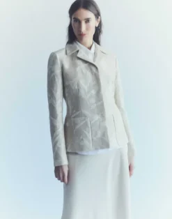 Discount Lafayette 148 New York Eco Flora Jacquard Cotton-Silk Patch Pocket Blazer Dune Multi