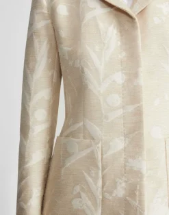 Discount Lafayette 148 New York Eco Flora Jacquard Cotton-Silk Patch Pocket Blazer Dune Multi