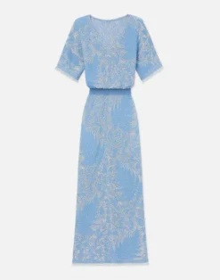 Clearance Lafayette 148 New York Eco Flora Jacquard Finespun Voile Convertible Sweater Dress Sky Blue Multi