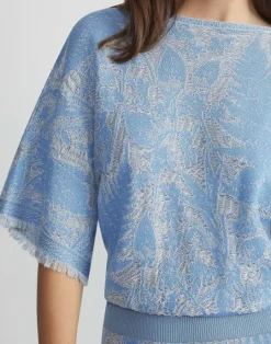 Clearance Lafayette 148 New York Eco Flora Jacquard Finespun Voile Convertible Sweater Dress Sky Blue Multi