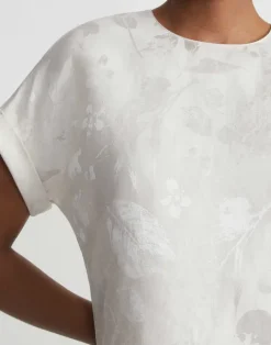Discount Lafayette 148 New York Eco Flora Jacquard Linen-Viscose T-Shirt Blouse Pebble