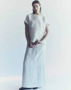 Discount Lafayette 148 New York Eco Flora Jacquard Linen-Viscose Maxi Skirt Pebble
