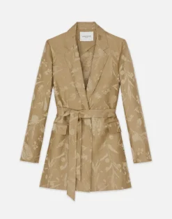 Discount Lafayette 148 New York Eco Flora Jacquard Linen-Viscose Belted Blazer Cadet Khaki