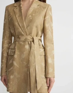 Discount Lafayette 148 New York Eco Flora Jacquard Linen-Viscose Belted Blazer Cadet Khaki