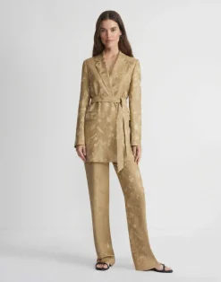 Clearance Lafayette 148 New York Eco Flora Jacquard Linen-Viscose Gates Pant Cadet Khaki