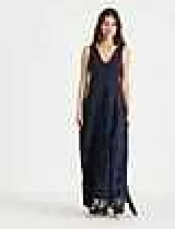 New Lafayette 148 New York Eco Flora Jacquard Viscose-Silk Voile Handkerchief Dress Ink