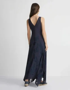 New Lafayette 148 New York Eco Flora Jacquard Viscose-Silk Voile Handkerchief Dress Ink
