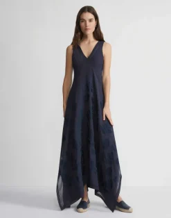 New Lafayette 148 New York Eco Flora Jacquard Viscose-Silk Voile Handkerchief Dress Ink