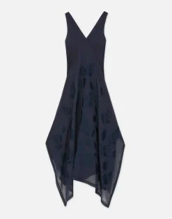 New Lafayette 148 New York Eco Flora Jacquard Viscose-Silk Voile Handkerchief Dress Ink