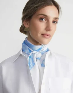 Lafayette 148 New York Eco Flora Print Silk Scarf Sky Blue Multi