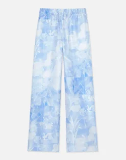 Clearance Lafayette 148 New York Eco Flora Print Silk Twill Riverside Pant Sky Blue Multi