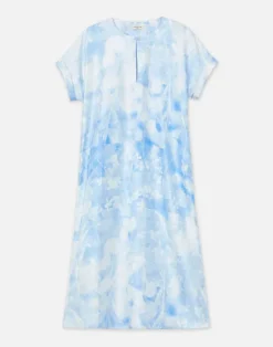 Online Lafayette 148 New York Eco Flora Print Silk Twill T-Shirt Dress Sky Blue Multi