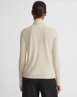 Outlet Lafayette 148 New York Fine Gauge Cashmere Stand Collar Sweater Pampas Plume