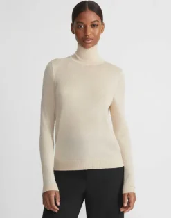 Outlet Lafayette 148 New York Fine Gauge Cashmere Stand Collar Sweater Pampas Plume