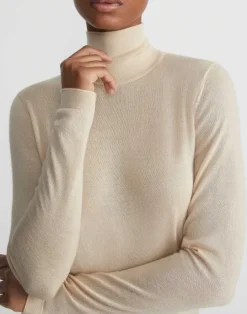 Outlet Lafayette 148 New York Fine Gauge Cashmere Stand Collar Sweater Pampas Plume