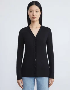 Online Lafayette 148 New York Fine Gauge Cashmere V-Neck Cardigan Aerial Blue