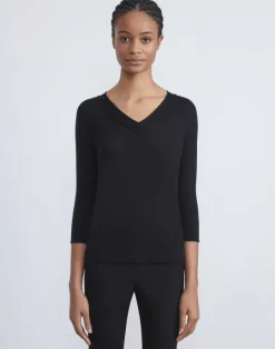 Best Lafayette 148 New York Fine Gauge Cashmere V-Neck Sweater Sonic Blue