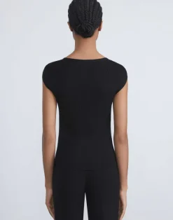 Best Lafayette 148 New York Finespun Voile Ribbed Cap Sleeve Top Golden Medallion