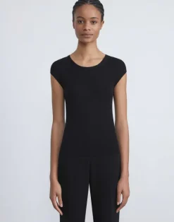 Best Lafayette 148 New York Finespun Voile Ribbed Cap Sleeve Top Golden Medallion