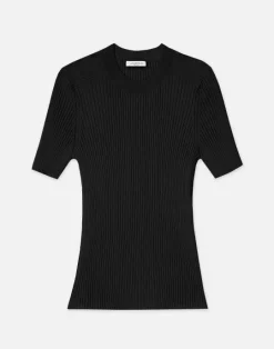 Lafayette 148 New York Finespun Voile Ribbed Knit Top Pebble