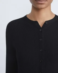 Online Lafayette 148 New York Finespun Voile Ribbed Long Cardigan Black