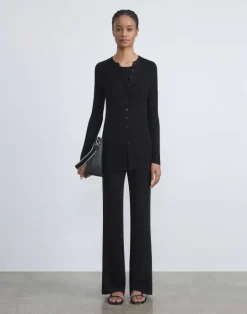 Online Lafayette 148 New York Finespun Voile Ribbed Long Cardigan Black
