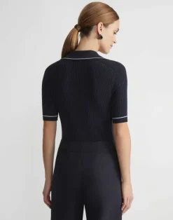 Best Lafayette 148 New York Finespun Voile Tipped Polo Ink Multi