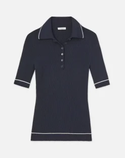 Best Lafayette 148 New York Finespun Voile Tipped Polo Ink Multi