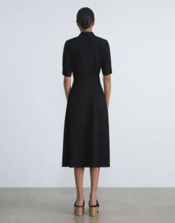 New Lafayette 148 New York Finesse Crepe Belted Shirtdress Seawater