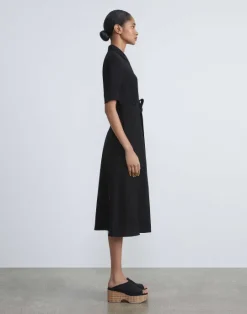 New Lafayette 148 New York Finesse Crepe Belted Shirtdress Seawater