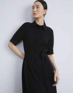 New Lafayette 148 New York Finesse Crepe Belted Shirtdress Seawater
