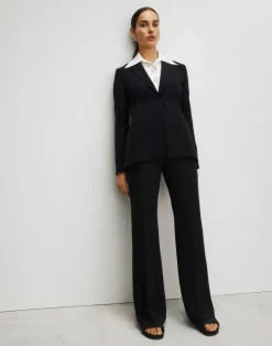 Lafayette 148 New York Finesse Crepe Gates Side-Zip Flared Pant Navy