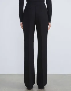 Clearance Lafayette 148 New York Finesse Crepe Gates Side-Zip Flared Pant Navy