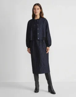 Outlet Lafayette 148 New York Flora Bloom Cloqu Jacquard Cotton-Silk Bomber Jacket Midnight Blue