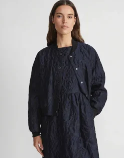 Outlet Lafayette 148 New York Flora Bloom Cloqu Jacquard Cotton-Silk Bomber Jacket Midnight Blue