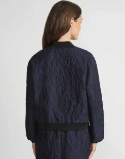 Outlet Lafayette 148 New York Flora Bloom Cloqu Jacquard Cotton-Silk Bomber Jacket Midnight Blue