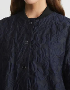 Outlet Lafayette 148 New York Flora Bloom Cloqu Jacquard Cotton-Silk Bomber Jacket Midnight Blue