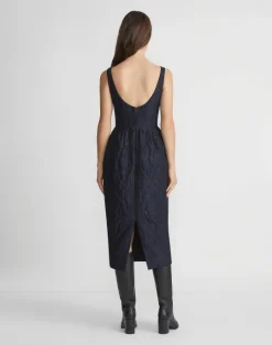 Best Lafayette 148 New York Flora Bloom Cloqu Jacquard Cotton-Silk Midi Dress Midnight Blue