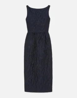 Best Lafayette 148 New York Flora Bloom Cloqu Jacquard Cotton-Silk Midi Dress Midnight Blue