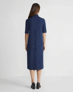 Clearance Lafayette 148 New York Flora Jacquard Responsible Fine Gauge Merino-Viscose Sweater Dress Midnight Blue