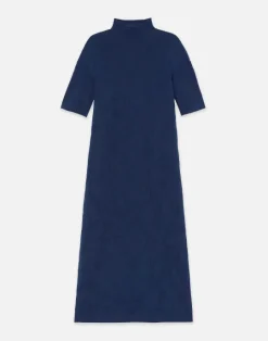 Clearance Lafayette 148 New York Flora Jacquard Responsible Fine Gauge Merino-Viscose Sweater Dress Midnight Blue