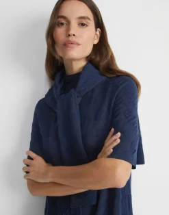 Clearance Lafayette 148 New York Flora Jacquard Responsible Fine Gauge Merino-Viscose Sweater Dress Midnight Blue