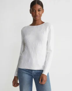 Outlet Lafayette 148 New York Flora Jacquard Responsible Fine Gauge Merino-Viscose Sweater Cloud